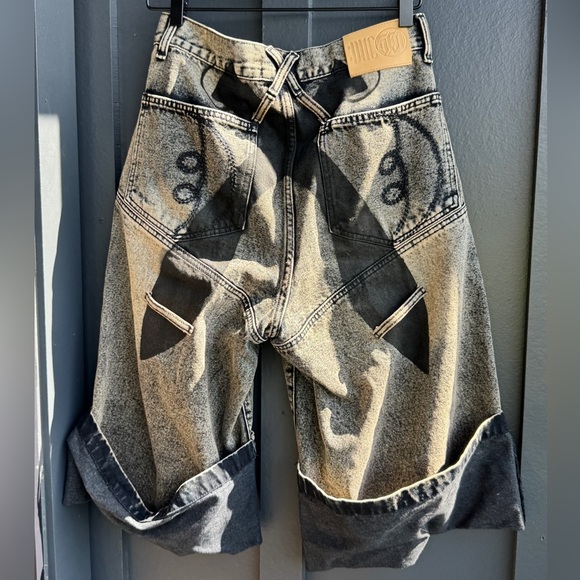 Unisex Machete Baggy Denim Shorts distressed wide-leg cuffed denim jeans size S - Picture 7 of 10